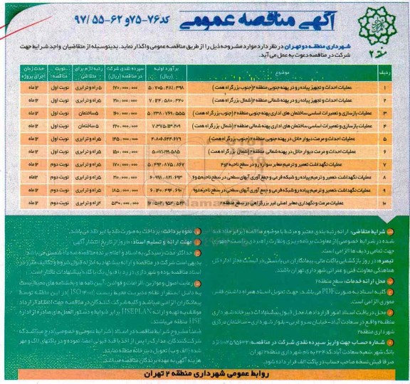 آگهی مناقصه عمومی , مناقصه عملیات احداث و تجهیز پیاده رو
