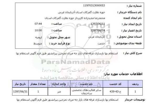 استعلام, استعلام بها بازسازی غرفه های بازارچه