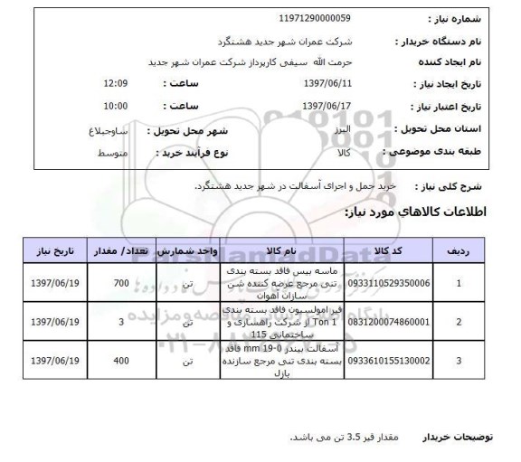 استعلام , استعلام حمل و اجرای آسفالت ...