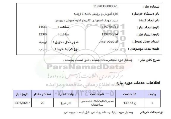 استعلام ,استعلام وسایل موردنیاز هنرستان بهشتی ..