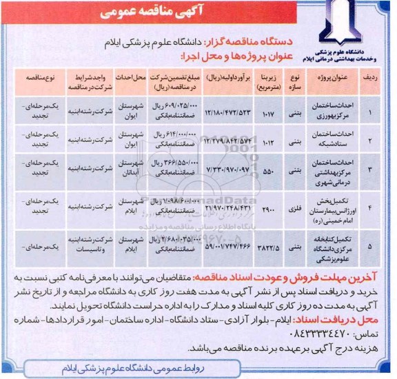 آگهی مناقصه عمومی,مناقصه احداث ساختمان ستاد شبکه