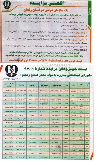 مزایده عمومی, مزایده فروش تعداد یک دستگاه خودرو سنگین و تعداد 17 دستگاه خودروی سبک