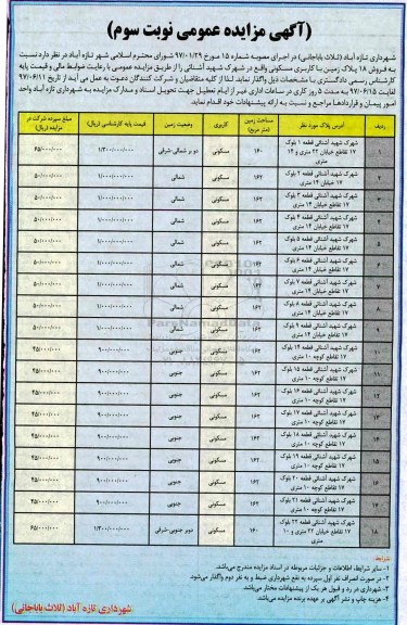مزایده,مزایده فروش 18 پلاک زمین کاربری مسکونی نوبت سوم