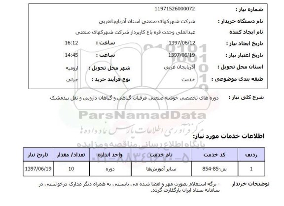استعلام, دوره های تخصصی خوشه صنعتی عرقیات گیاهی و گیاهان دارویی 