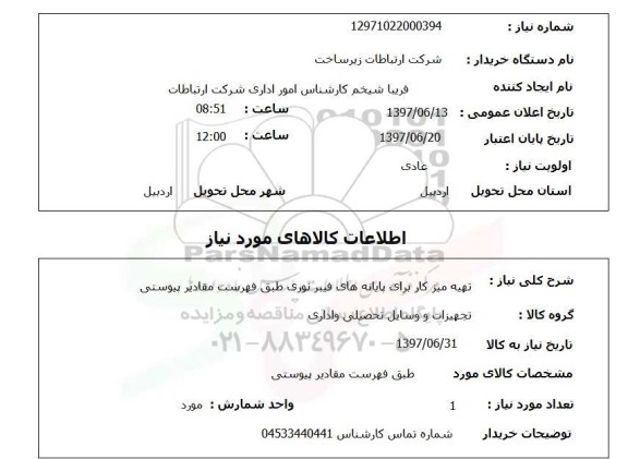 استعلام, تهیه میز کار برای پایانه های فیبر نوری 