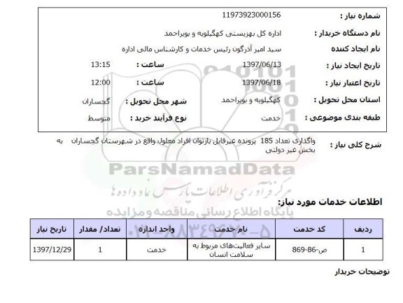 استعلام, استعلام واگذاری پرونده غیرقابل بازتوان افراد معلول...