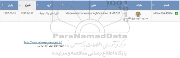 استعلام بهاء, استعلام MASTERMETER FOR MEASURING & CALIRATION OF MAZUT 