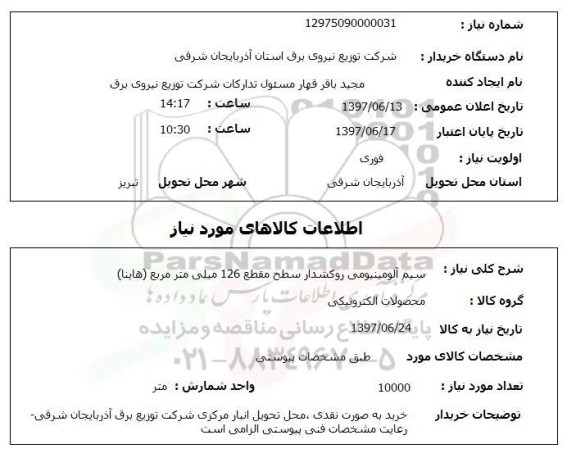 استعلام,استعلام سیم آلومینیومی روکشدار 