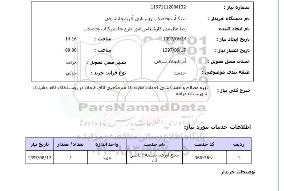 استعلام, تهیه مصالح و حصارکشی، احداث مخزن 10 متر مکعبی