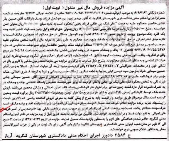 مزایده,مزایده یک قطعه زمین مساحت 205.48متر