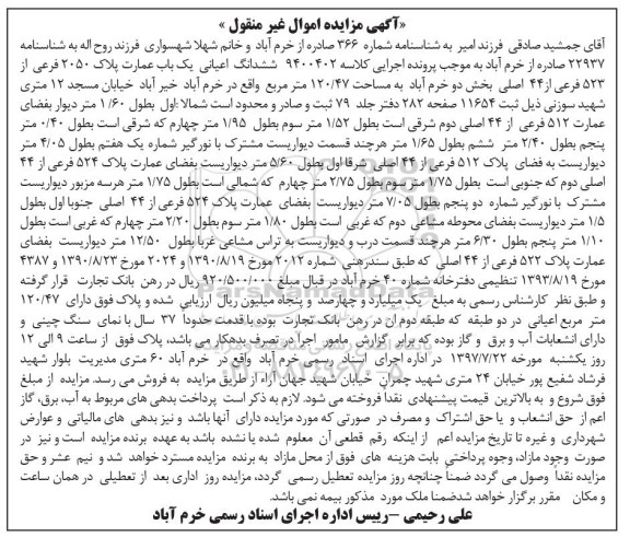 مزایده,مزایده ششدانگ اعیانی عمارت مساحت 120.47متر
