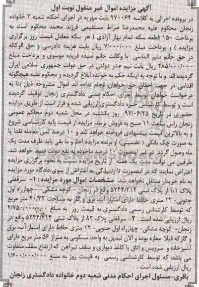 مزایده , مزایده سرقفلی پلاک 1.1 و پلاک 82 مساحت 40.32 و 56متر