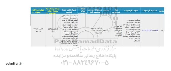 مناقصه ، مناقصه فروش سامانه حفاظت الکترونیک  ...... 