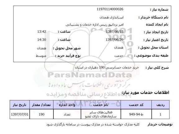 استعلام, خرید خدمات حسابرسی 190 دهیاری در استان 