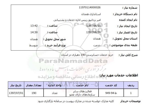 استعلام, خرید خدمات حسابرسی 190 دهیاری در استان