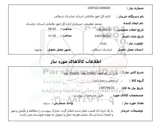 استعلام, استعلام کابل شبکه