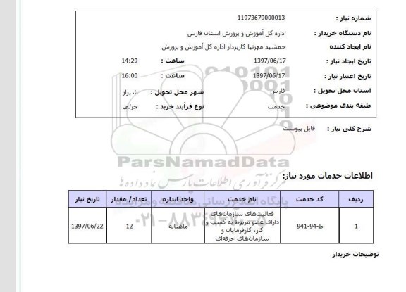استعلام, استعلام فعالیت های سازمان های دارای عضو مربوط به کسب و کار