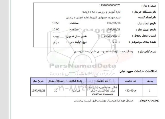 استعلام , استعلام وسایل موردنیاز هنرستان بهشتی ...