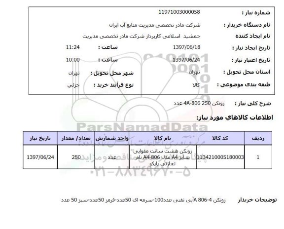 استعلام , استعلام زونکن 250 4a -806  عدد