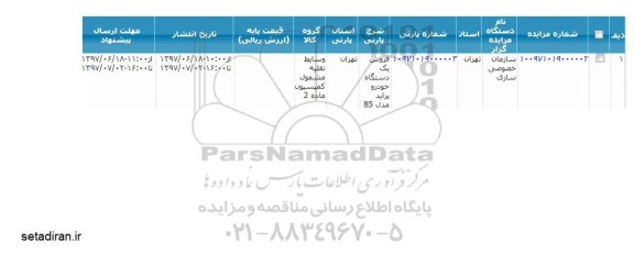 مزایده, مزایده فروش یک دستگاه خودرو پراید 