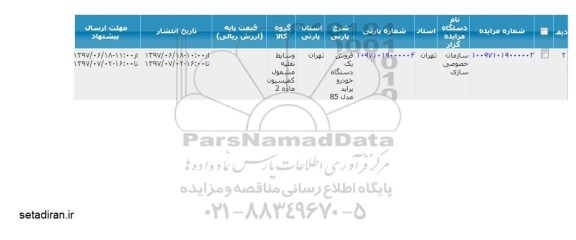 مزایده, مزایده فروش یک دستگاه خودرو پراید 