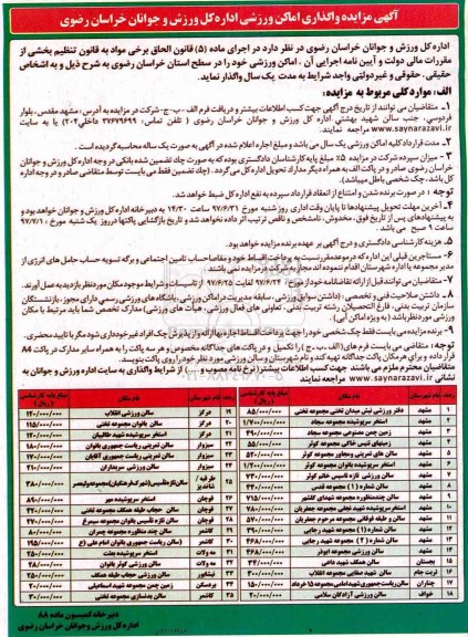 مزایده, مزایده واگذاری اماکن ورزشی