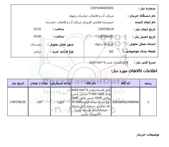 استعلام; استعلام کابل افشان تخت...