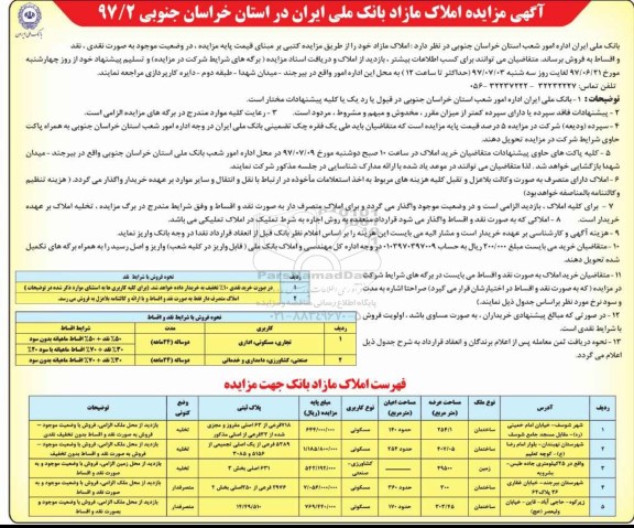 مزایده,مزایده فروش املاک مازاد نقد و اقساط