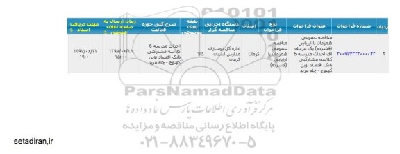 فراخوان , فراخوان احداث مدرسه 6 کلاسه مشارکتی بانک اقتصاد نوین