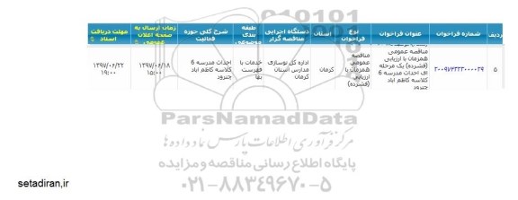فراخوان , مناقصه احداث مدرسه 6 کلاسه