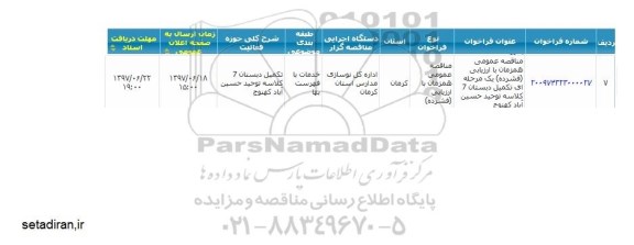 فراخوان , مناقصه تکمیل دبستان 7 کلاسه ...
