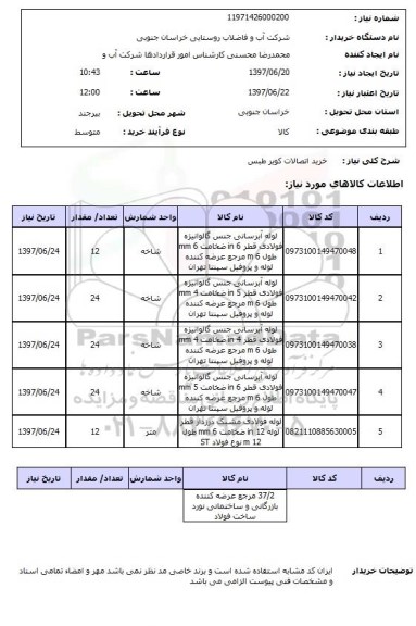 استعلام, خرید اتصالات کویر طبس