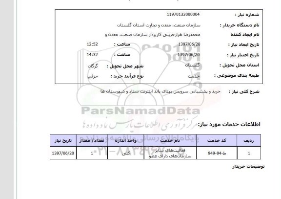 استعلام,خرید پهنای باند