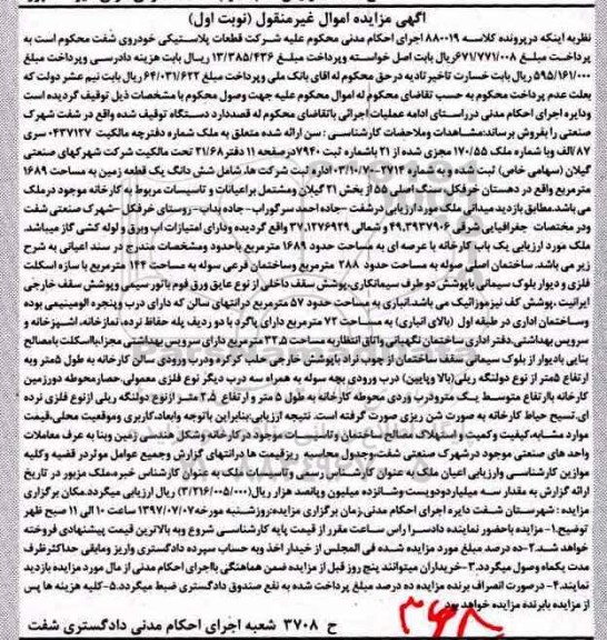 مزایده,مزایده ششدانگ زمین مساحت 1689متر نوبت اول
