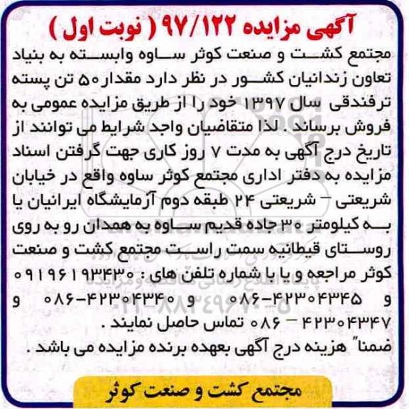 مزایده , مزایده مقدار 50 تن پسته ترفندقی