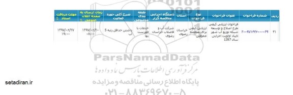 مناقصه, فراخوان طرح اصلاح و توسعه شبکه توزیع آب شهر...