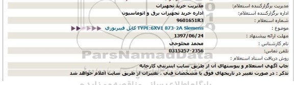 استعلام کابل فیبر نوری 