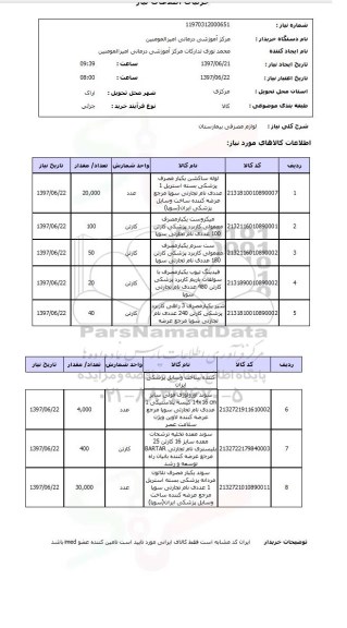 استعلام,لوازم مصرفی بیمارستان