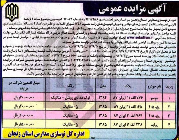 مزایده عمومی, مزایده فروش اتومبیل