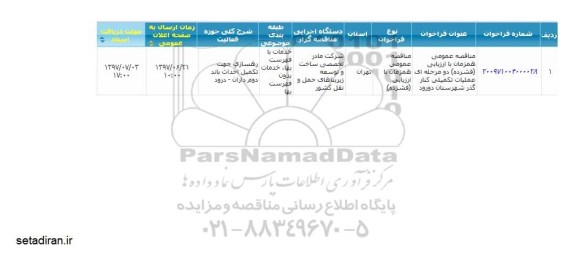 آگهی مناقصه , مناقصه عمومی دو مرحله ای عملیات تکمیلی کنار گذر 
