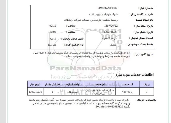 استعلام, استعلام اجرای عملیات بازسازی و نوسازی ساختمان و تاسیسات 
