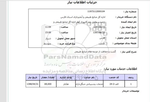 استعلام,استعلام گشت و حفاظت از عرصه های منابع طبیعی