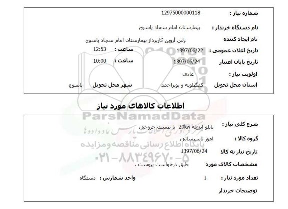 استعلام, تابلو ایزوله 20kw با بیست خروجی