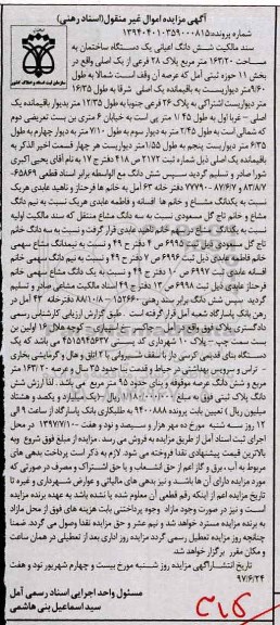 مزایده,مزایده ششدانگ اعیانی ساختمان مساحت 163.20متر
