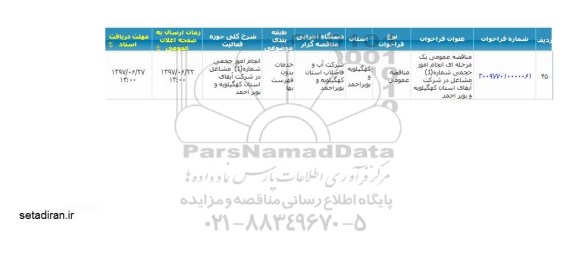 آگهی فراخوان مناقصه عمومی, فراخوان مناقصه انجام امور حجمی