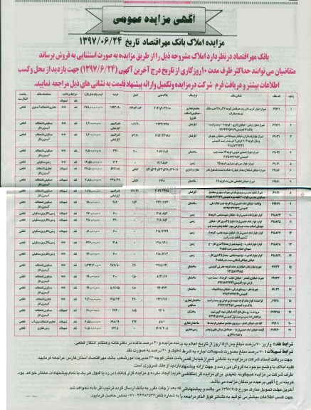 مزایده,مزایده فروش املاک بصورت استثنایی