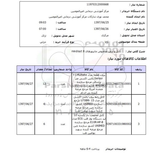 استعلام ,استعلام  کابل و پروپ مخصوص مانیتورهای 8 MIN DRAYT