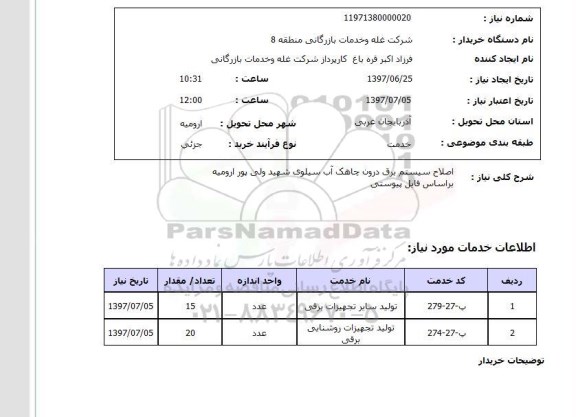 استعلام; استعلام اصلاح سیستم برق درون چاهک ...