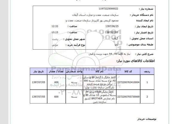 استعلام, نیاز به کاغذ A5 ، A4 جهت پرینت و کپی
