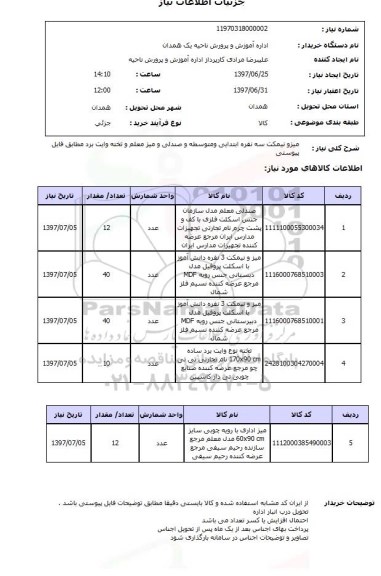 استعلام , استعلام میز و نیمکت  .... 